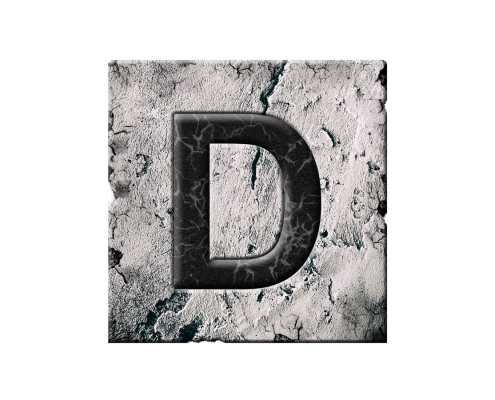 Letter D in black stone block