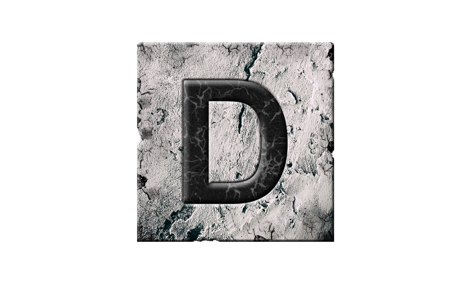 Letter D in black stone block
