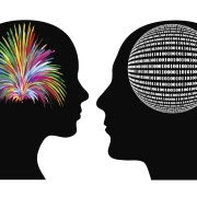 vector drawing of man and woman showing different modes of thinking