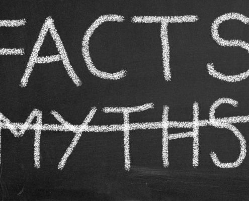 Illustration of chalkboard with text facts and crossed myths